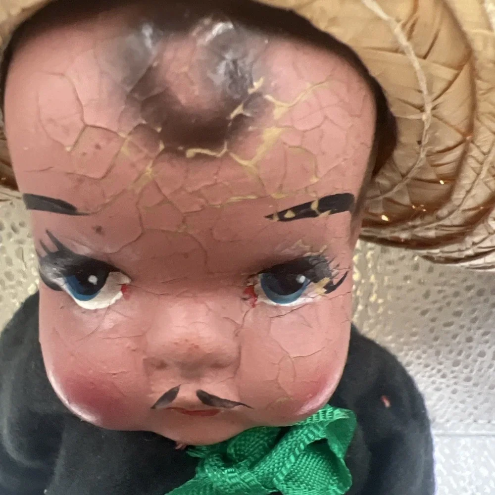 Vintage 1940's Made in Mexico Boy Doll Composition Body Ragged Clothes Medium‎